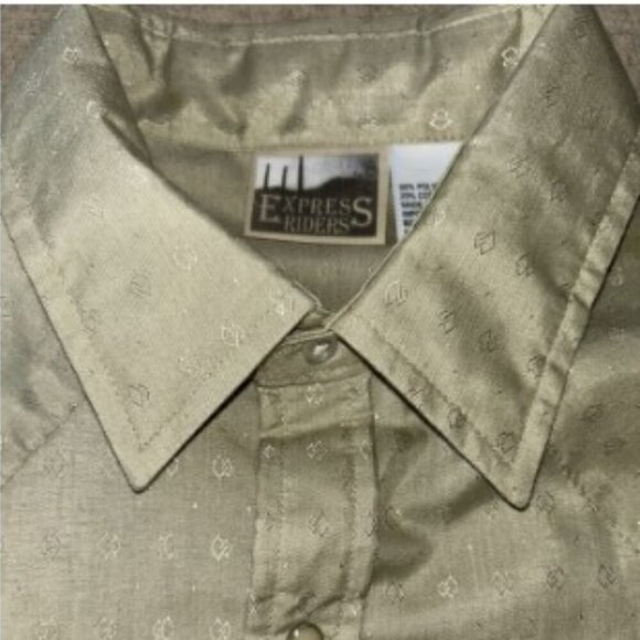 Express Riders Western Shirt Men's Beige Geometric Pearl Snap Size Medium Dressy - Picture 1 of 7